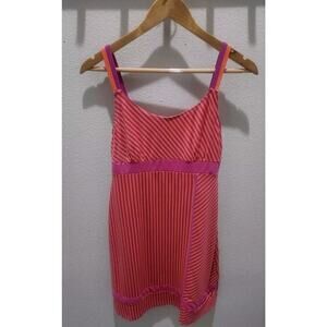 Title Nine Diamalete Womens Pink Orange Striped Built In Bra Dress Athletic Sz S